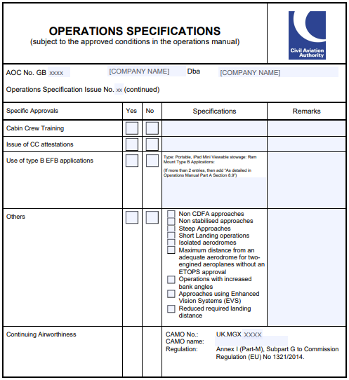 Image of the Operations Specifications form 139, page 2
